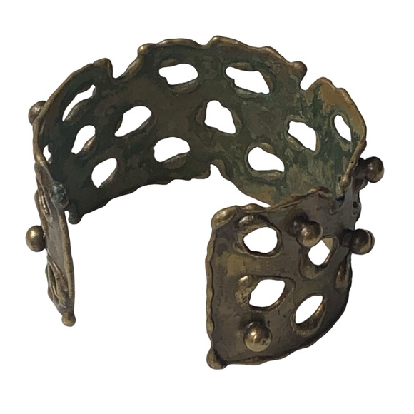 Vintage Brutalist Mid Century Modernist Brass Cuff Woman’s Bracelet Jewelry - Picture 7 of 9